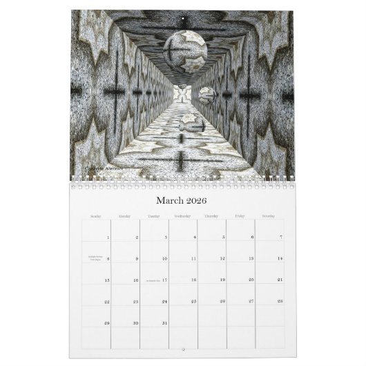 Kaleidoscopische fractals, een kalender 2026 (Mar 2026)