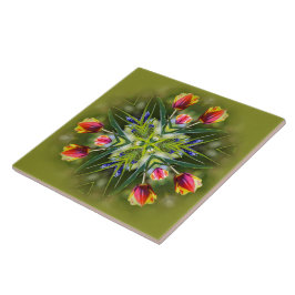 Kaleidoscopische gekleurde Paars- en goudtulpen Tegeltje