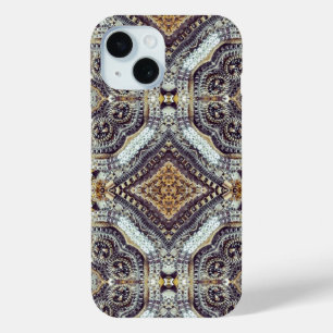Kaleidoscopische grijze gouden medaillon steampunk iPhone 15 case
