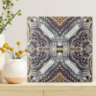Kaleidoscopische grijze gouden medaillon steampunk tegeltje