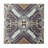 Kaleidoscopische grijze gouden medaillon steampunk tegeltje (Voorkant)