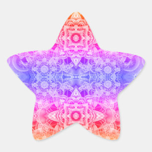 Kaleidoscopische mandala in blauw, geel en roze ster sticker