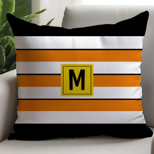 Kaleidoscopische Oranje Strepen Monogram Kussen