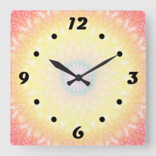 Kaleidoscopische zomercirkel mozaïekdruk pastel co vierkante klok