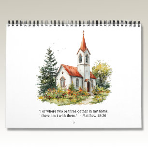 Kalendar met aquarelkerken in vintage stijl kalender