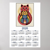 Kalendar met knuffelkattenfamilie voor 2026