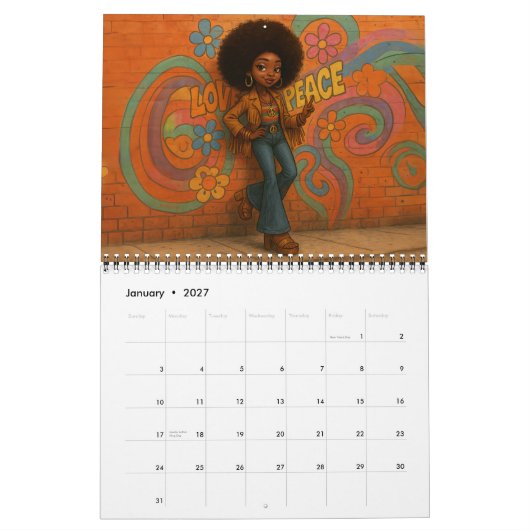 Kalendar met vrouw van gemiddelde Afrikaans-Amerik Kalender (Jan 2027)