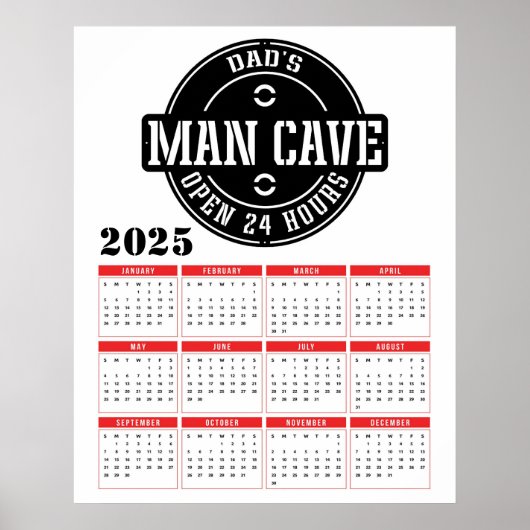 Kalendar van papa's man cave 2025 poster (Voorkant)
