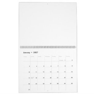 Kalender 11" x 14,25" Twee pagina's grote zwarte
