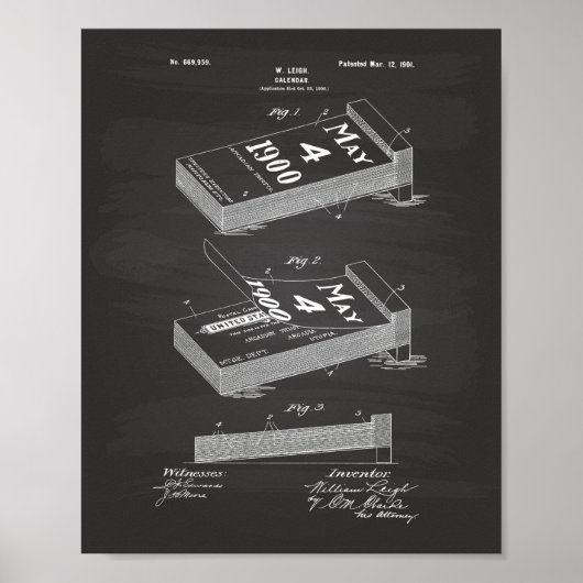 Kalender 1901 octrooi kunst schoolbord poster (Voorkant)