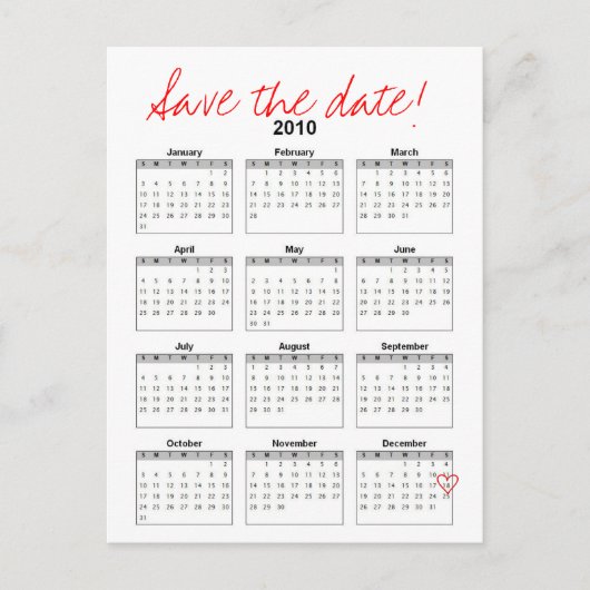 Kalender 2010 Bewaar de datum aankondiging (Voorkant)