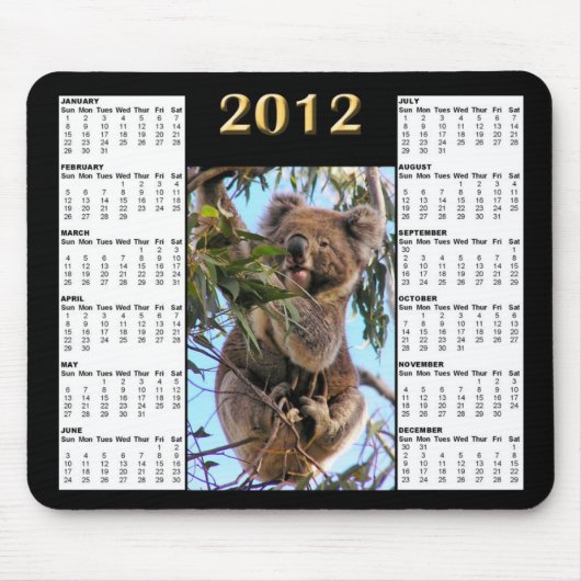 Kalender 2012 Koala Mousepad Muismat (Voorkant)