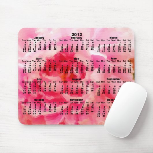 Kalender 2012 - Roze gebarenteerde Peony Mousepad Muismat (Met muis)