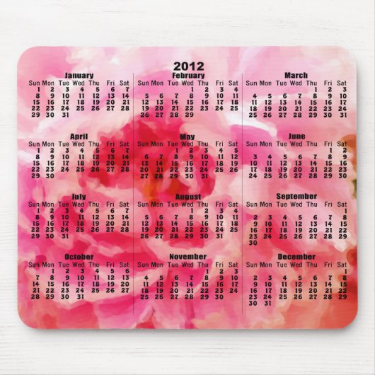 Kalender 2012 - Roze gebarenteerde Peony Mousepad Muismat (Voorkant)