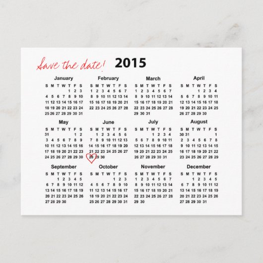 Kalender 2015 Opslaan van de datum Briefkaart (Voorkant)
