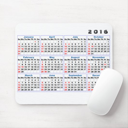 Kalender 2016 Mousepad Simple Turquoise Muismat (Met muis)