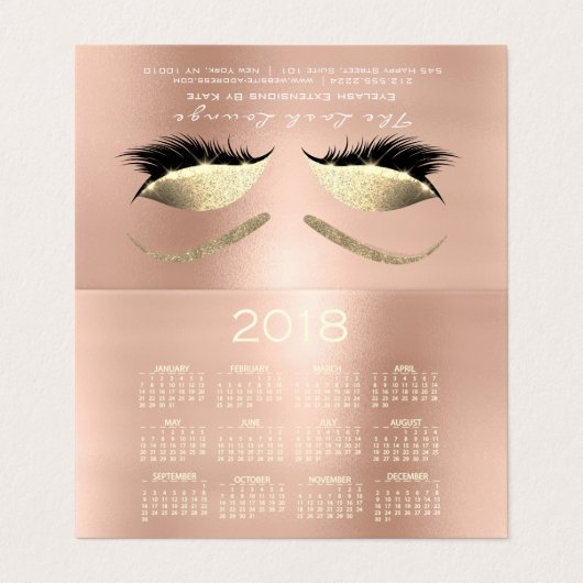 Kalender 2018 Beauty Studio Wimpers Roze Roze Ogen Visitekaartje (Buitenkant ongevouwen)