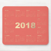 Kalender 2018 Koraal Faux Goud Metallic Minimaal Muismat (Voorkant)