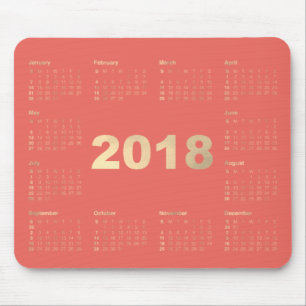 Kalender 2018 Koraal Faux Goud Metallic Minimaal Muismat