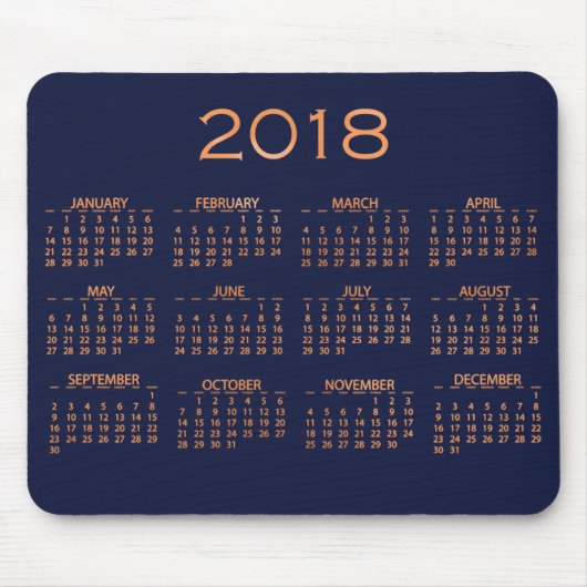 Kalender 2018 Metallic Blue Navy Copper Roos Gold Muismat (Voorkant)