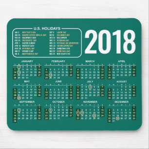 Kalender 2018 Mousepad met Amerikaanse Feestdagen  Muismat