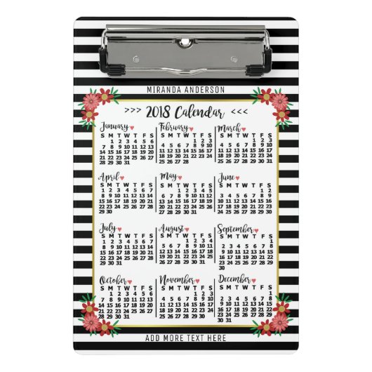 Kalender 2018 (zie beschrijving voor nieuwe versie mini klembord (Voorkant)