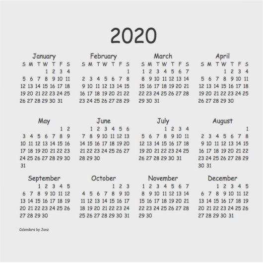 Kalender 2020 door Janz Comic Sans Transparant Sticker (Voorkant)