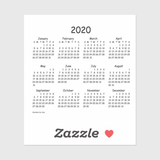 Kalender 2020 door Janz Comic Sans Transparant Sticker (Vel)