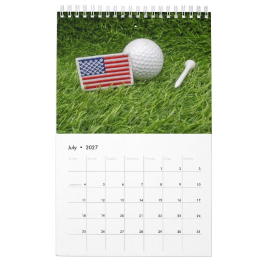 Kalender 2020 voor golfer met golfbal op groen (Jul 2027)