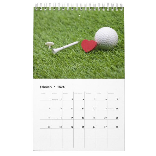 Kalender 2020 voor golfer met golfbal op groen (Feb 2026)