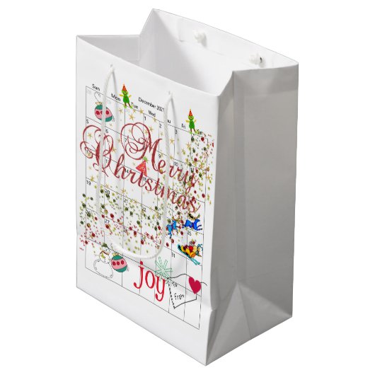 Kalender 2021 prettige kerstcadeautassen medium cadeauzakje (Voorkant Gekanteld)