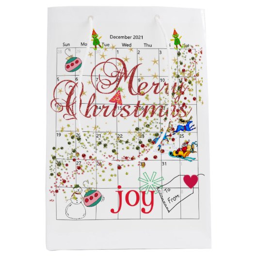 Kalender 2021 prettige kerstcadeautassen medium cadeauzakje (Voorkant)