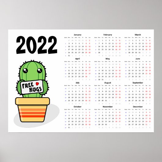 Kalender 2022 Poster - maandag start met gratis kn (Voorkant)