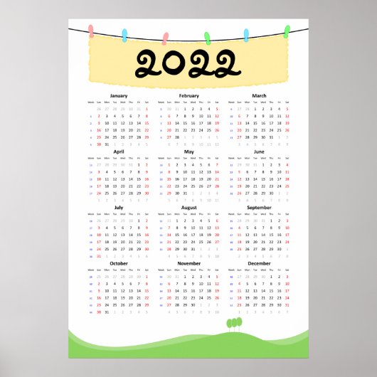 Kalender 2022 Poster - Zondag start (Voorkant)
