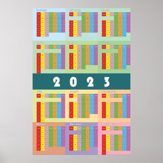 kalender 2023 kleur dagen week maand poster (Voorkant)