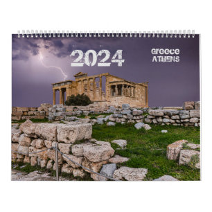 Kalender 2024 jaar met foto van Athene, Griekenlan