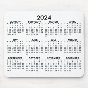 Kalender 2024 - klassiek zwart-wit eenvoudig muismat
