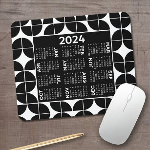 Kalender 2024 - mcm halve maan - zwart-wit muismat