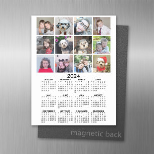 Kalender 2024 met 12 Fotocollage - Zwart Wit Magnetisch Uitwisbaar Vel