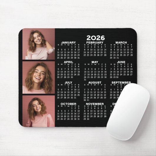 Kalender 2024 met 3 Fotocollage - zwart Muismat (Met muis)