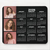 Kalender 2024 met 3 Fotocollage - zwart Muismat (Voorkant)
