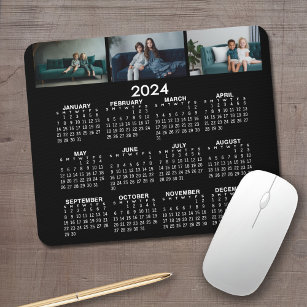 Kalender 2024 met 3 Fotocollage - zwart Muismat
