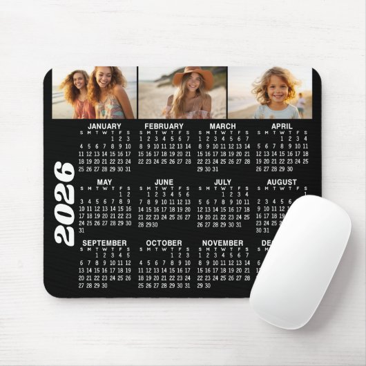 Kalender 2024 met 3 Fotocollage - zwart Muismat (Met muis)
