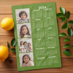 Kalender 2024 met 4 Fotocollage - groen Theedoek