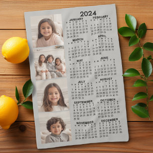Kalender 2024 met 4 Fotocollage - taupe Theedoek