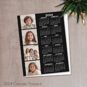 Kalender 2024 met 4 Fotocollage - zwart Briefkaart