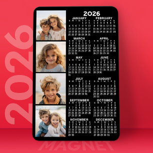 Kalender 2024 met 4 Fotocollage - zwart Magneet