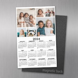 Kalender 2024 met 6 Fotocollage - Zwart Wit Magnetisch Uitwisbaar Vel