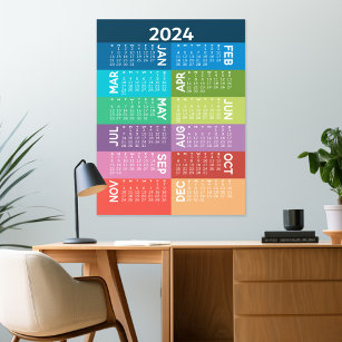 Kalender 2024 - vol jaar - funky kleurrijke maande muurstickers