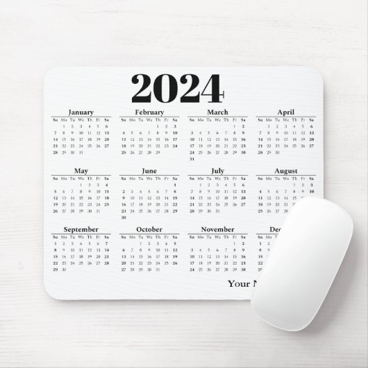 Kalender 2024 witte achtergrond muismat (Met muis)